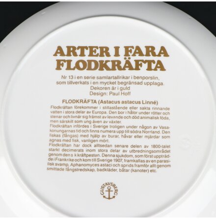 Gustavsberg Benporslin Guld - Samlartallrik - Flodkrfta