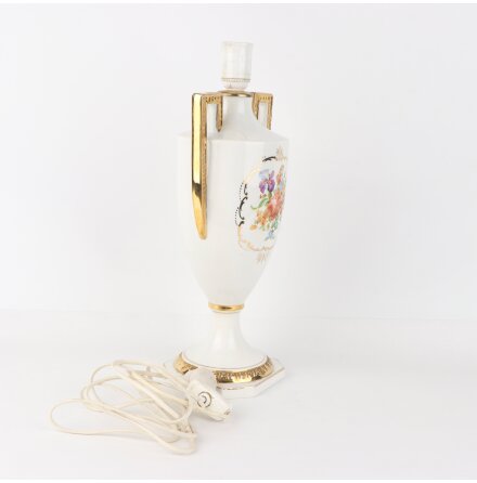 Bordslampfot i porslin med gulddetaljer - E27