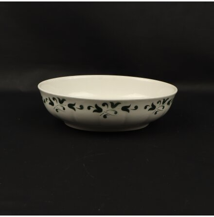 Sk�l i Porslin Med Gr�n Dekor