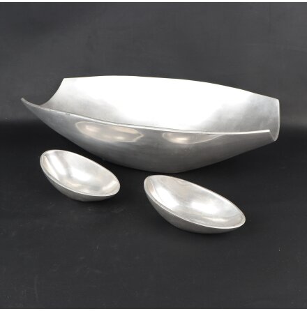 1st Unik Stor Oval Serveringsfat Fruktsk�l med 2st mindre serveringssk�lar i metall  