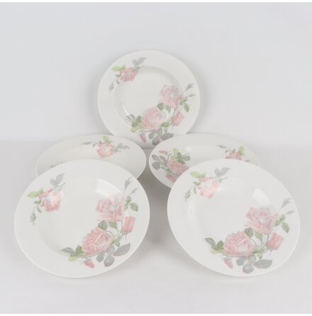 Gustavsberg - Djupa tallrikar - Matta Rosor - 1920-tal - 5st