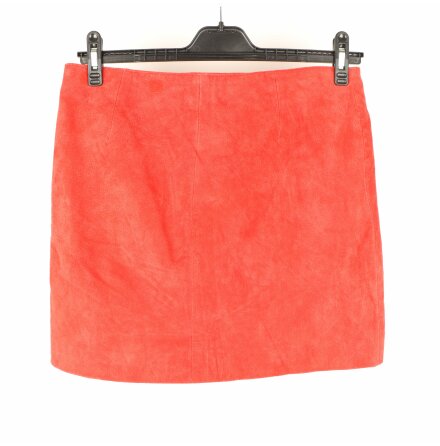 Mango Genuine Leather - Rd minikjol i lder med volang &amp; dragkjedja - stl. L