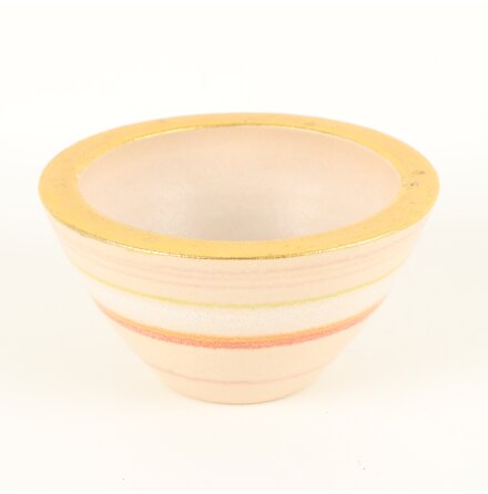 Flerf�rgad randig sk�l med gulddekor i keramik