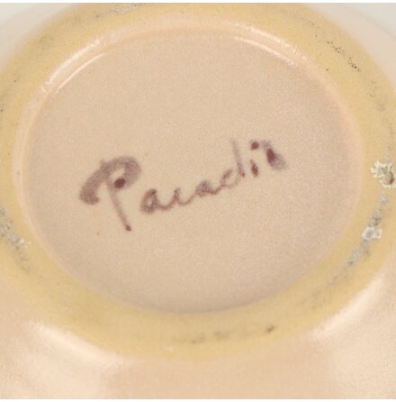 Flerf�rgad randig sk�l med gulddekor i keramik