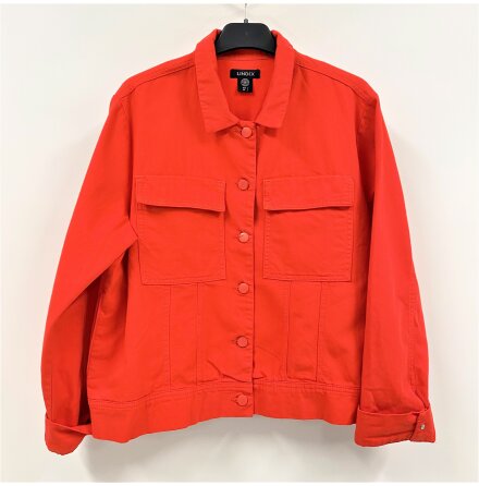 Lindex - R�d denimjacka/denimskjorta - stl. L