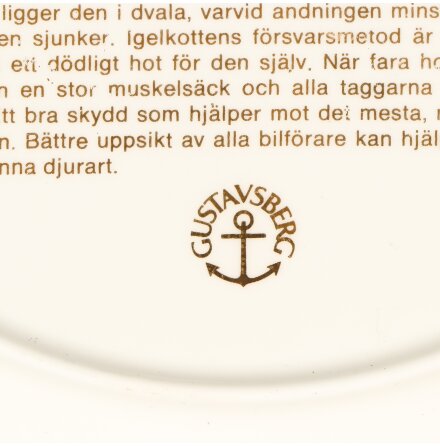 Gustavsberg - Arter I Fara - Igelkott - Samlartallrik - Paul Hoff 