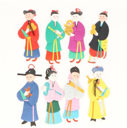 Eight Immortals - Kinesiska pappersdockor - 8st v�ggdekorationer