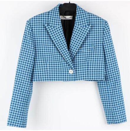 Zara - Rutig midjekort kavaj - stl. S