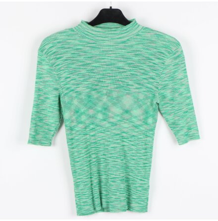 Lindex - Grn ribbstickad topp i halvpolo - stl. M