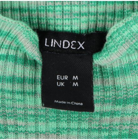 Lindex - Gr�n ribbstickad topp i halvpolo - stl. M