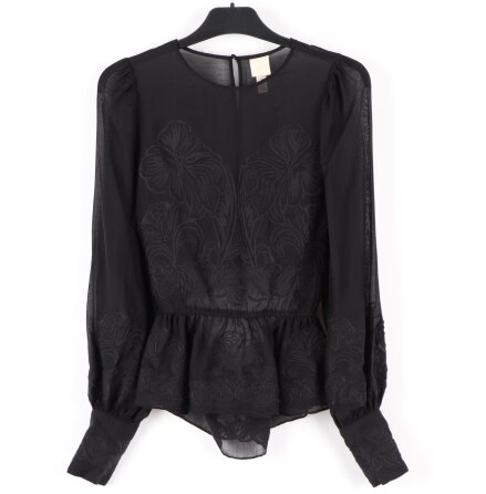 H&amp;M - Svart blus med blomm�nster - Stl. 36
