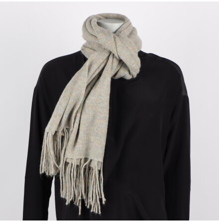 Beige-gr�n halsduk i Angora med fransar - 60x180 cm.
