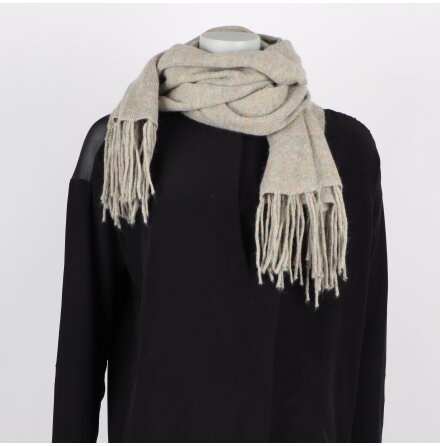 Beige-gr�n halsduk i Angora med fransar - 60x180 cm.