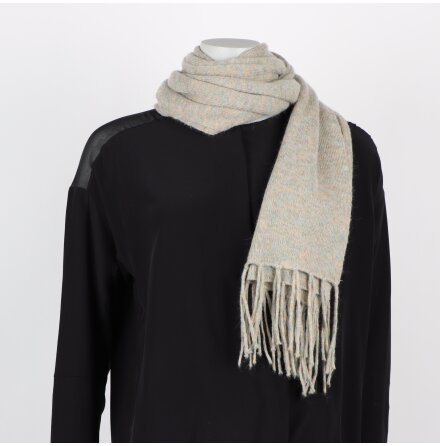 Beige-gr�n halsduk i Angora med fransar - 60x180 cm.