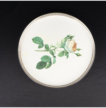 Woodmet - Bricka med metallram och blommotiv - Vintage 