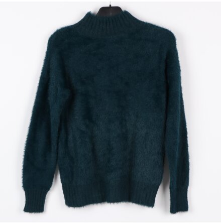 M�rk luddig petrolgr�n tr�ja i halvpolo - stl. M