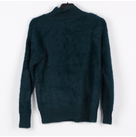 M�rk luddig petrolgr�n tr�ja i halvpolo - stl. M