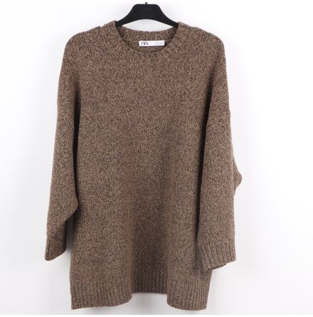 Zara - Brun stickad bastr�ja med kanter i rib - stl. S