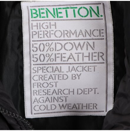 Benetton - High performance - Lng svart vinterjacka med dun och fjder