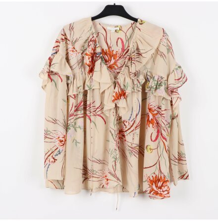 H&amp;M - Blommig blus med volang - stl.XS