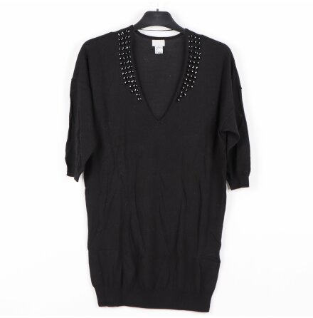 H&amp;M - Svart V-ringad topp med detaljer och 3/4-dels rm - stl. S 