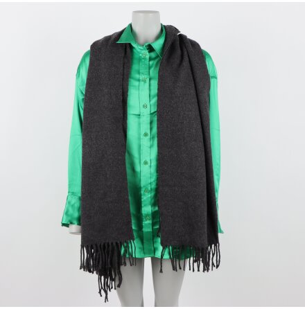 M�rkgr� halsduk med fransar - 190x80cm