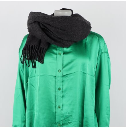 M�rkgr� halsduk med fransar - 190x80cm