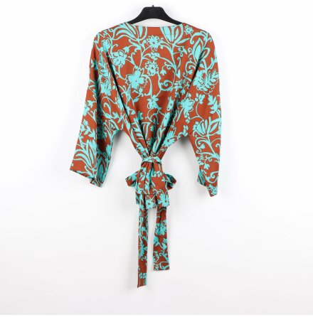 Lindex - Brun blus med turkos blomtryck - stl. XL