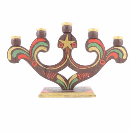 Egentillverkad �ldre ljusstake i handm�lat tr� - 5 h�llare