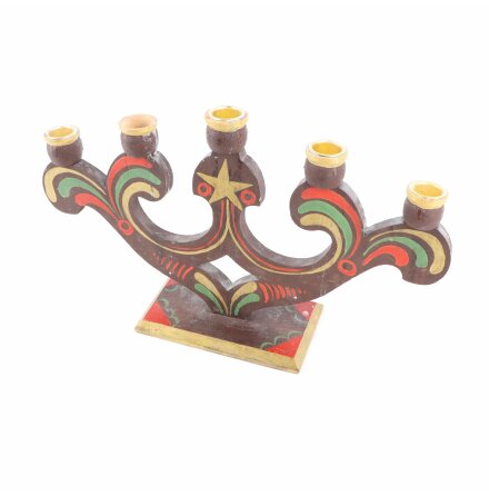 Egentillverkad �ldre ljusstake i handm�lat tr� - 5 h�llare