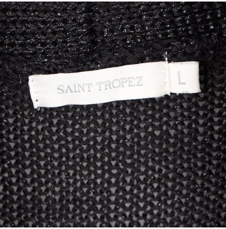 Saint Tropez - Genomsynlig l�ng stickad tr�ja i svart skimmer med stor krage - stl. L