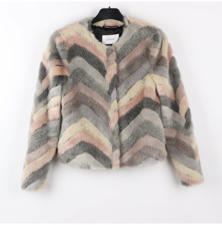 STAND - Sofia Jacket - Midjekort jacka med vinkelformade chevroner i pasteltonad p�lsplysch - stl. 36