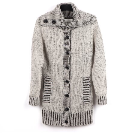 deVal Woman - Gr�/vit - stickad kofta med stor krage - stl. S