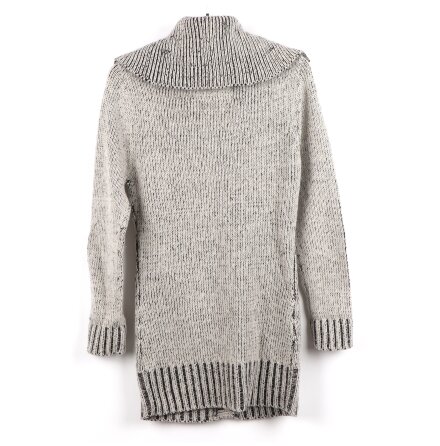 deVal Woman - Gr�/vit - stickad kofta med stor krage - stl. S