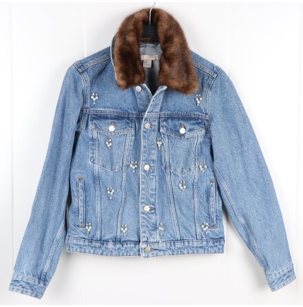 H&amp;M - Jeansjacka med avtagbar p�lskrage och strass - stl. 36