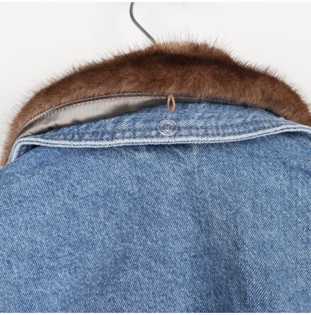 H&amp;M - Jeansjacka med avtagbar p�lskrage och strass - stl. 36