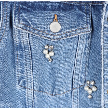 H&amp;M - Jeansjacka med avtagbar p�lskrage och strass - stl. 36