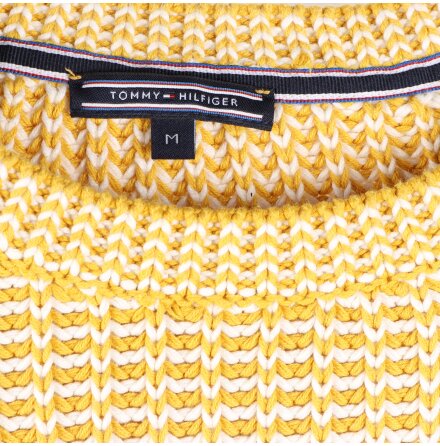 Tommy Hilfiger - Gulvit stickad bomullstr�ja med l�nga �rmar - stl. M