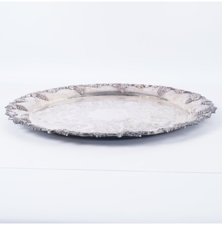 Serveringsbricka med druvdekor - Nysilver 
