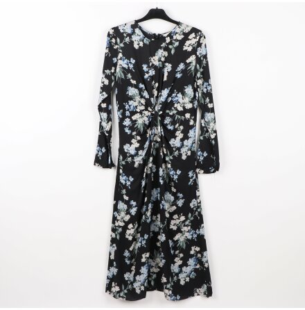 H&amp;M - Vadlng blommig klnning med rund hals och draperad effekt - stl. S